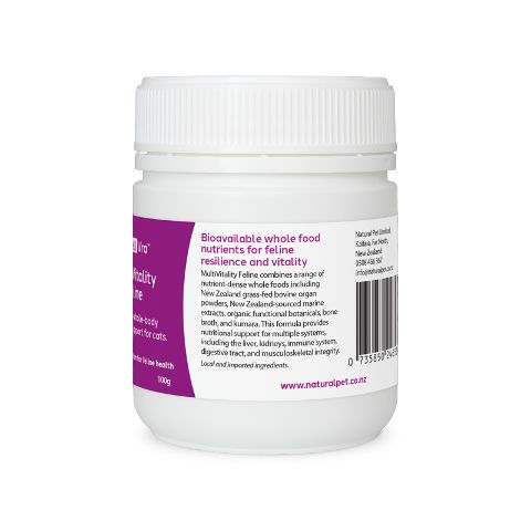 Right label view of CellVra MultiVitality Feline daily cat supplement