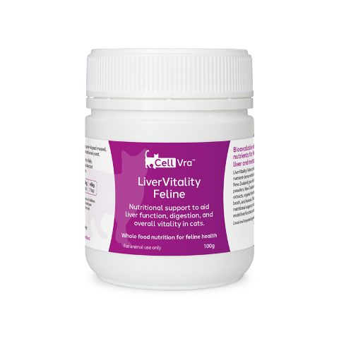 Front view of CellVra LiverVitality Feline supplement for cats